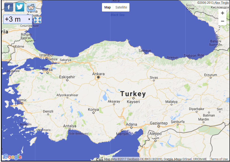 3 metrelik artış özellikle güney sahillerinde değişimlere yol açıyor. Veri Kaynağı: NASA